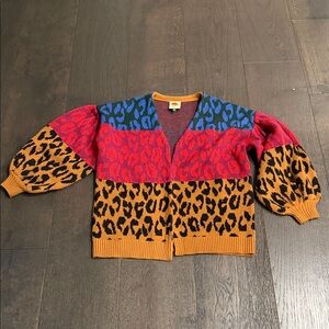 FARM Rio Multicolor Leopard  print ballon sleeves cardigan